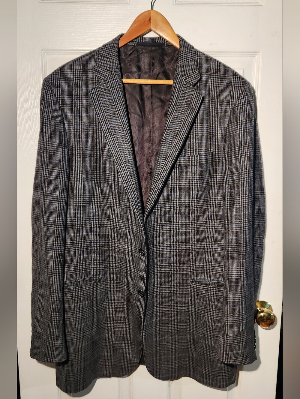 Burberry Gray Herringbone Tweed Wool Blazer with Subtle Blue Windowpane